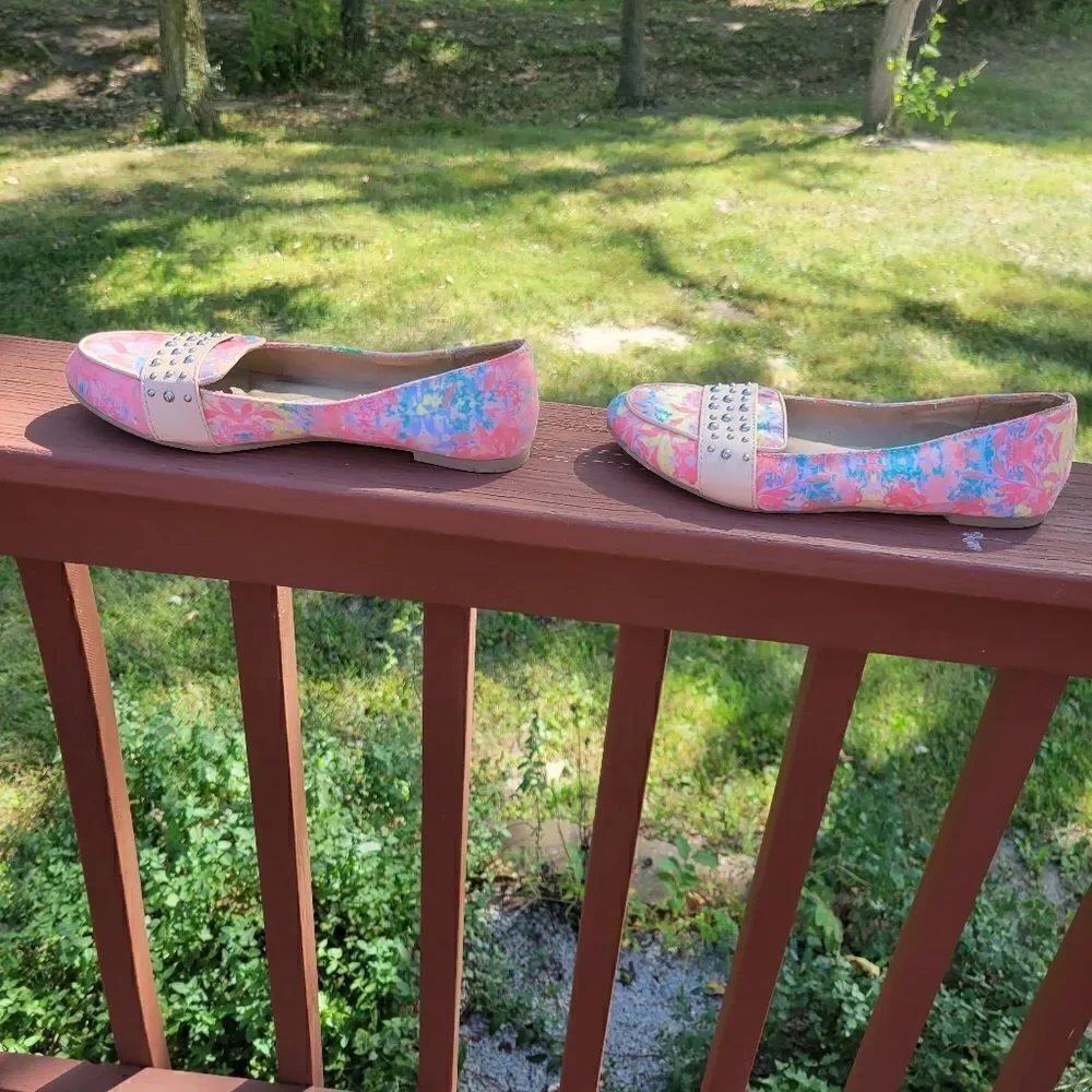 Avon Pink Floral Print Studded Cusion Walk Slip-On Flats Size 8